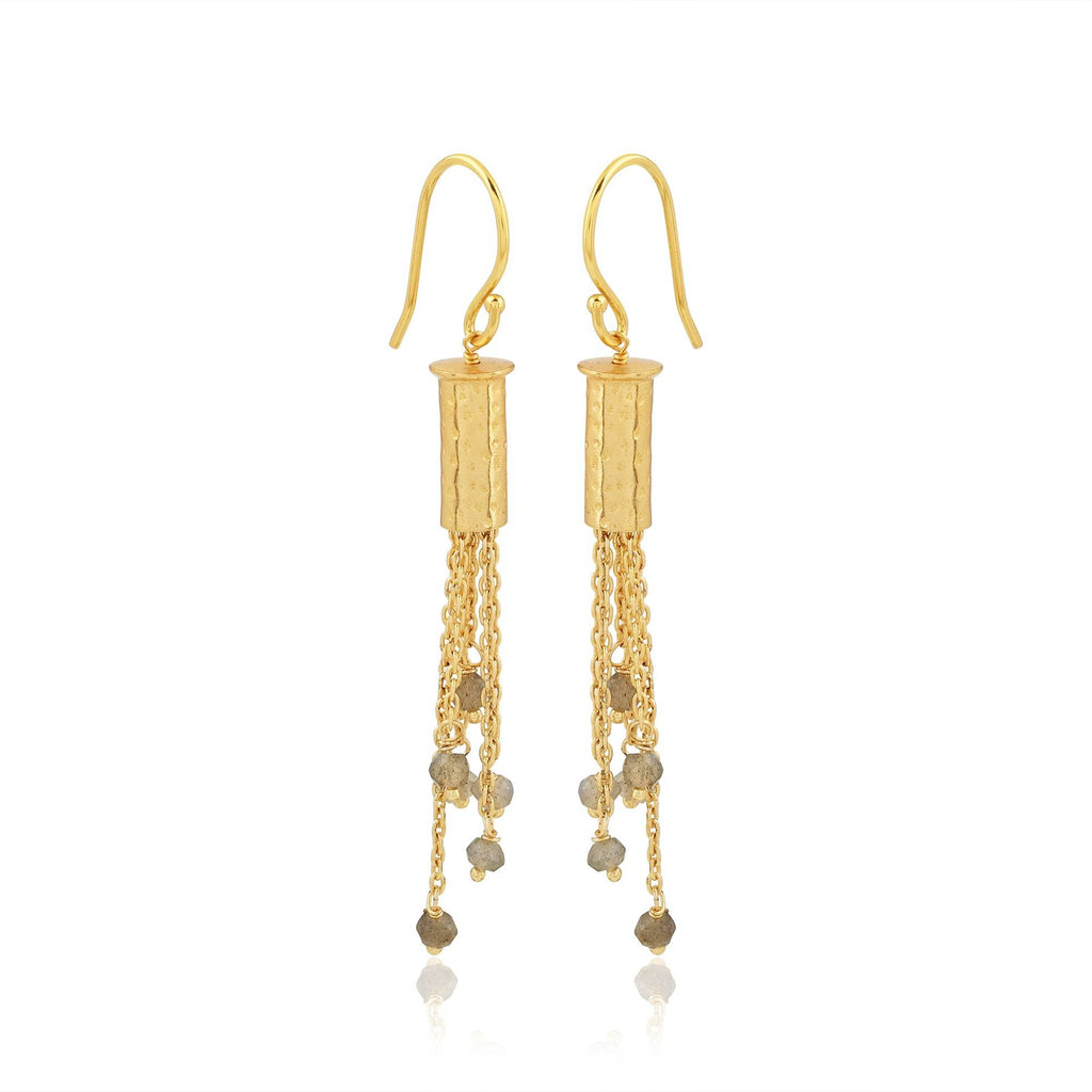Labradorite Beads Fringe Dangle Earrings - La Vitá Jewels