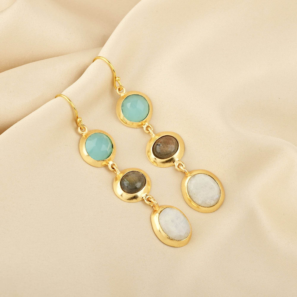 Tarang Aqua, Labradorite, and Rainbow Earrings - La Vitá Jewels
