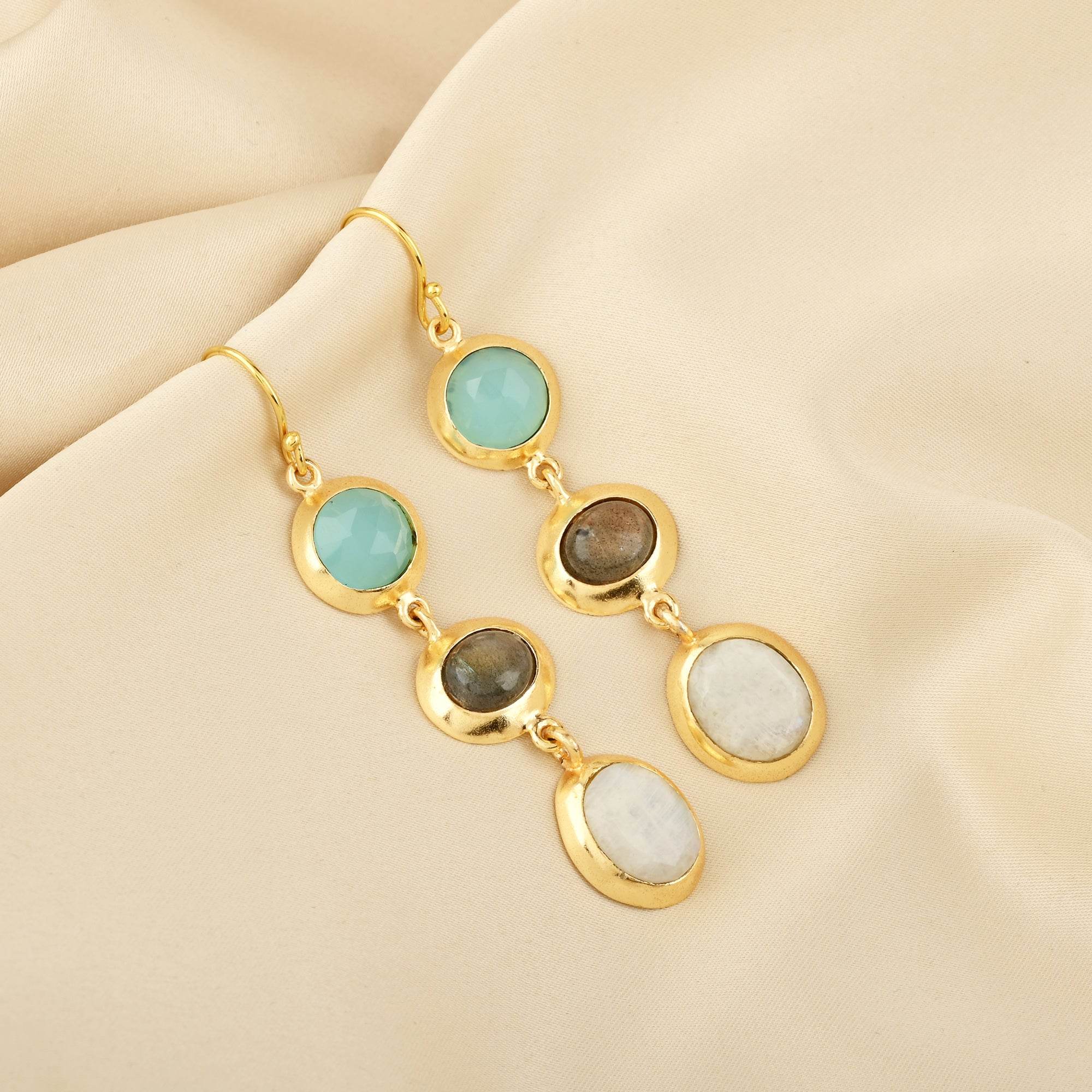 Tarang Aqua, Labradorite, and Rainbow Earrings - La Vitá Jewels