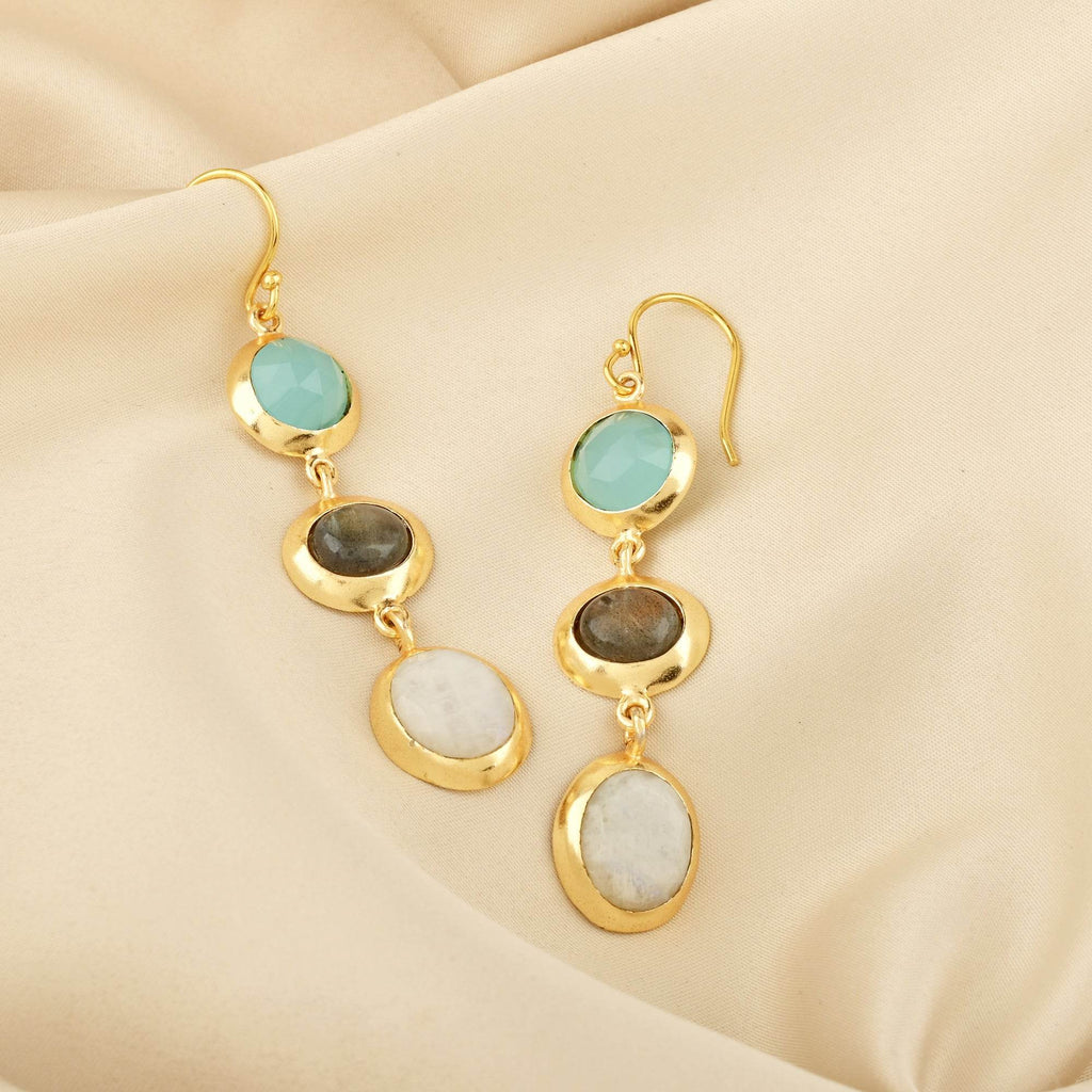 Tarang Aqua, Labradorite, and Rainbow Earrings - La Vitá Jewels