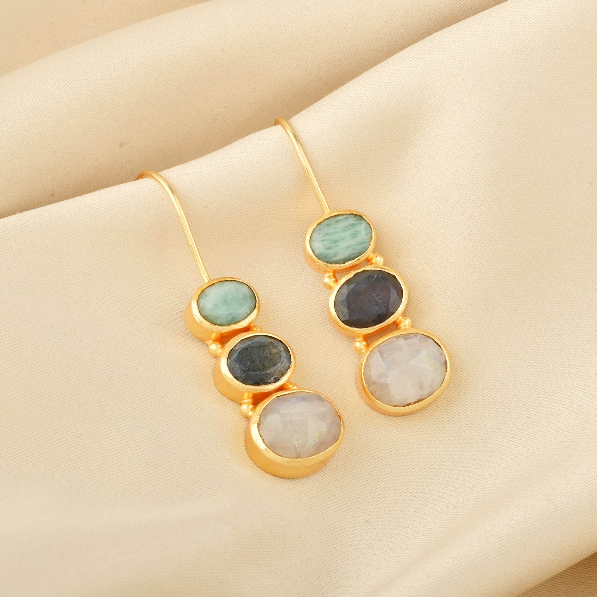 Rainbow, Labradorite, and Amazonite Earrings - La Vitá Jewels