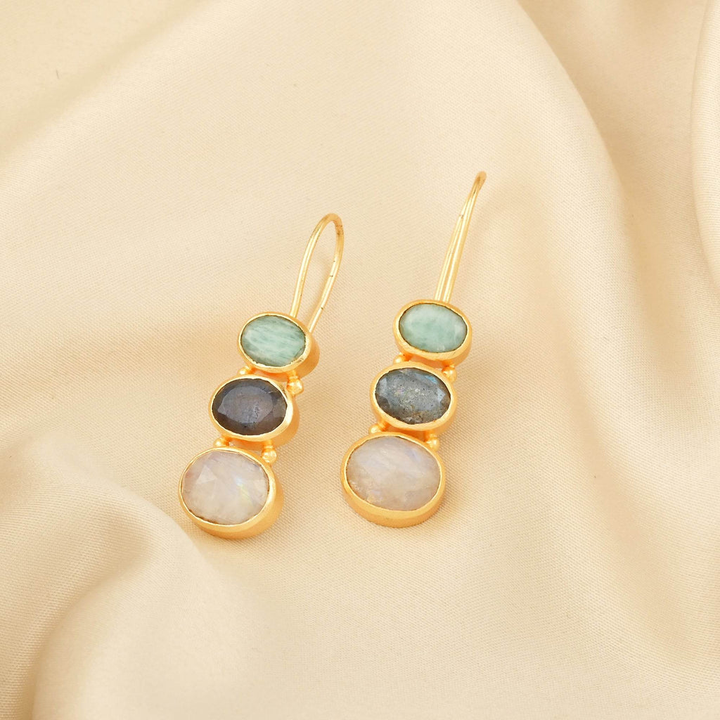 Rainbow, Labradorite, and Amazonite Earrings - La Vitá Jewels