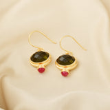 Green Tourmaline and Ruby Dangle Earrings