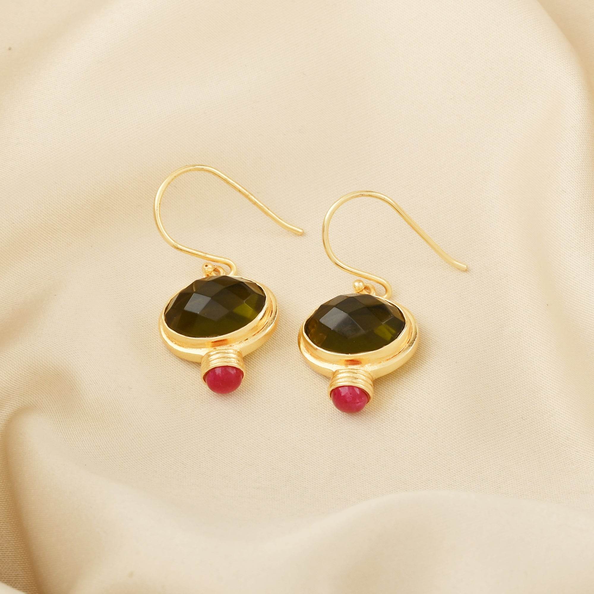 Green Tourmaline and Ruby Dangle Earrings - La Vitá Jewels