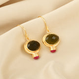 Green Tourmaline and Ruby Dangle Earrings