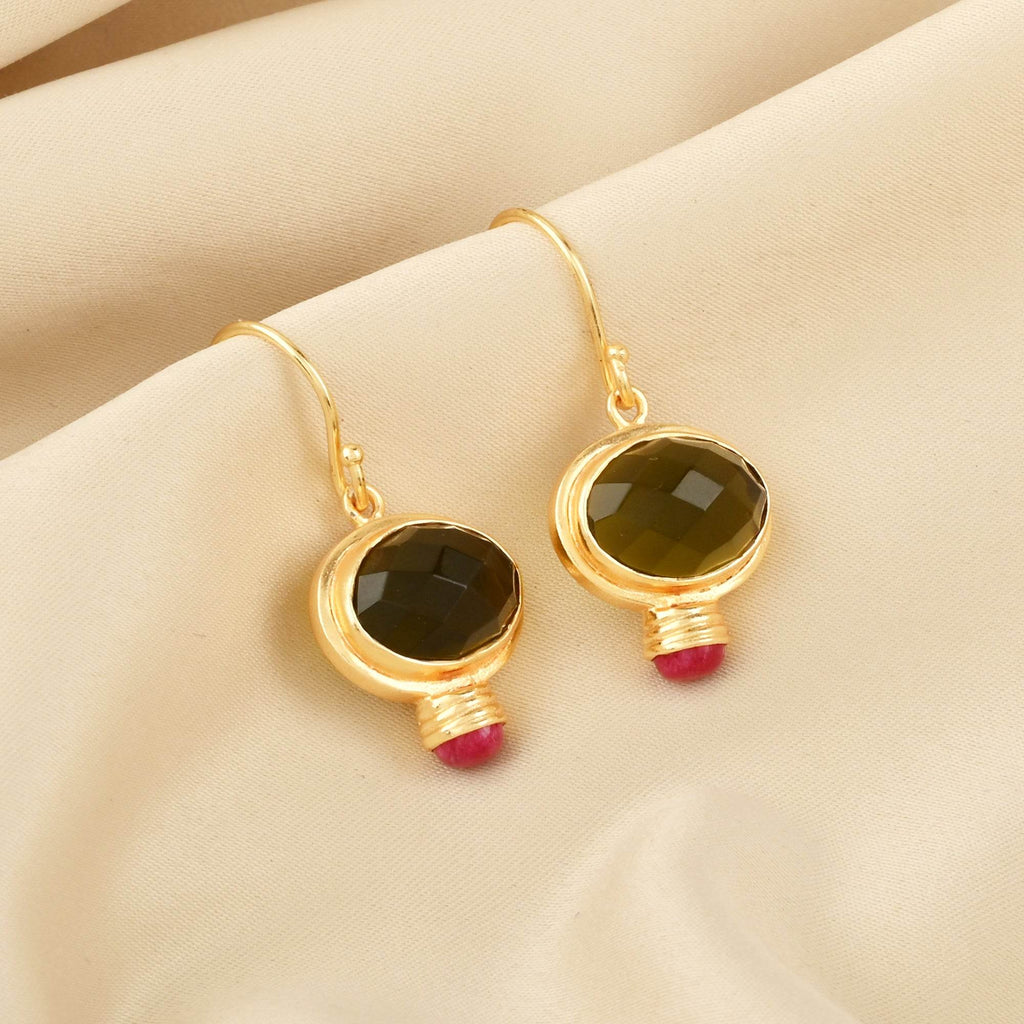 Green Tourmaline and Ruby Dangle Earrings - La Vitá Jewels