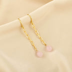 Aqua Chalcedony and Rose Quartz Chain Earrings - La Vitá Jewels