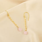 Aqua Chalcedony and Rose Quartz Chain Earrings - La Vitá Jewels