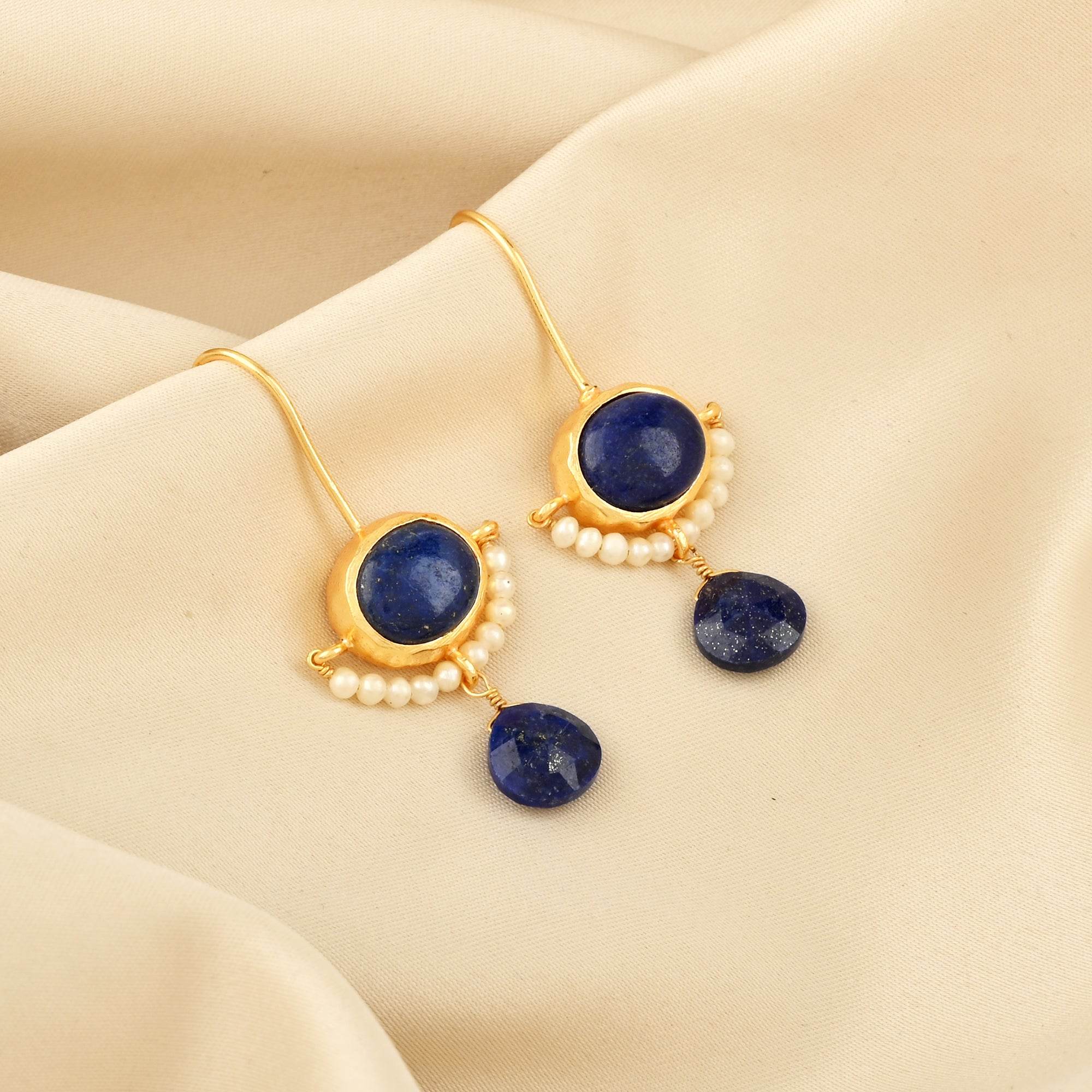 Lapis Lazuli with Natural Pearl Earrings - La Vitá Jewels