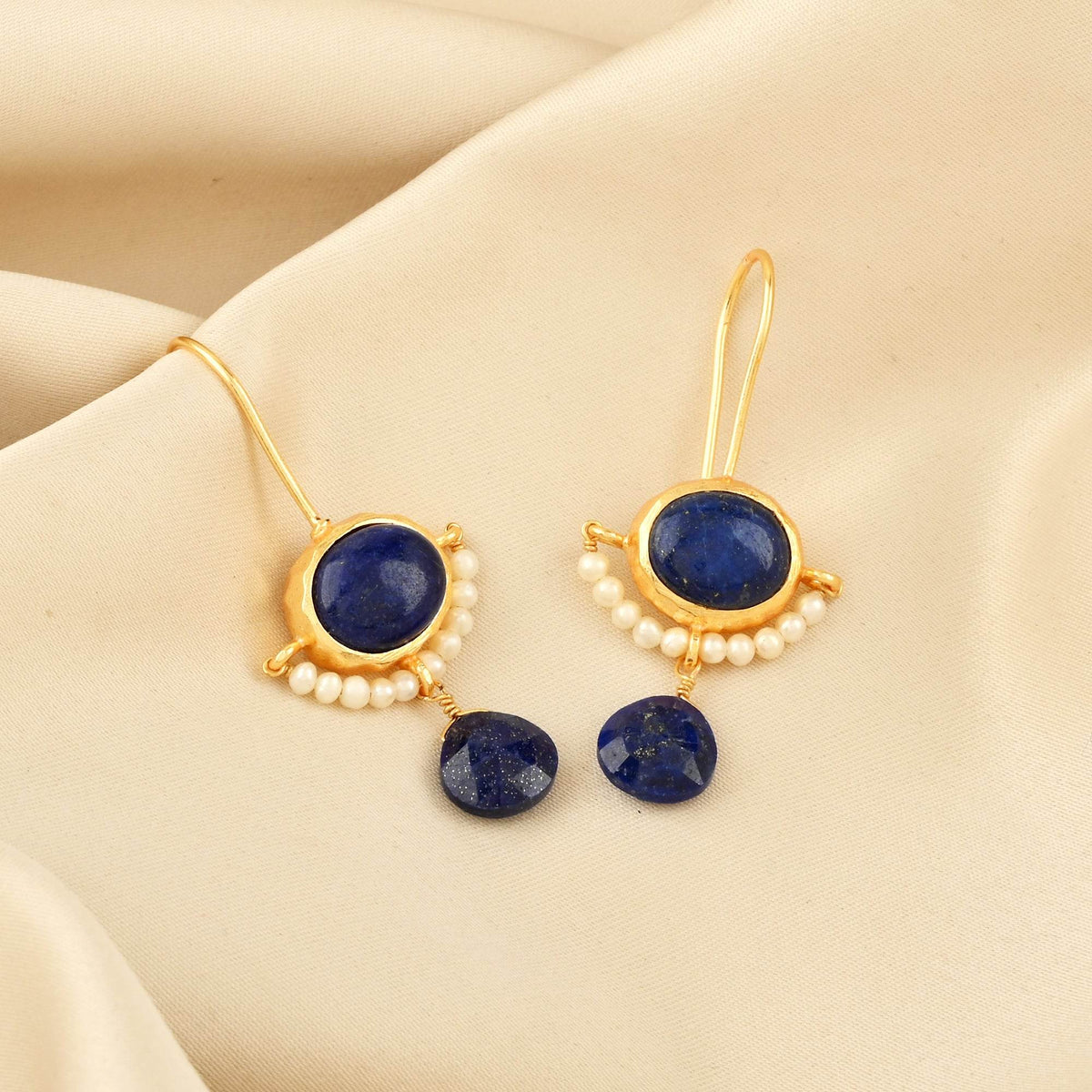 Lapis Lazuli with Natural Pearl Earrings - La Vitá Jewels