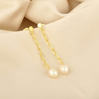 Pearl with Paper Clip Chain Dangle Earring - La Vitá Jewels