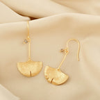 Biloba-Gingko Leaf with Labradorite Dangle Earrings - La Vitá Jewels