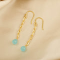 Aqua Chalcedony and Rose Quartz Chain Earrings - La Vitá Jewels