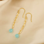 Aqua Chalcedony and Rose Quartz Chain Earrings - La Vitá Jewels