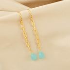 Aqua Chalcedony and Rose Quartz Chain Earrings - La Vitá Jewels