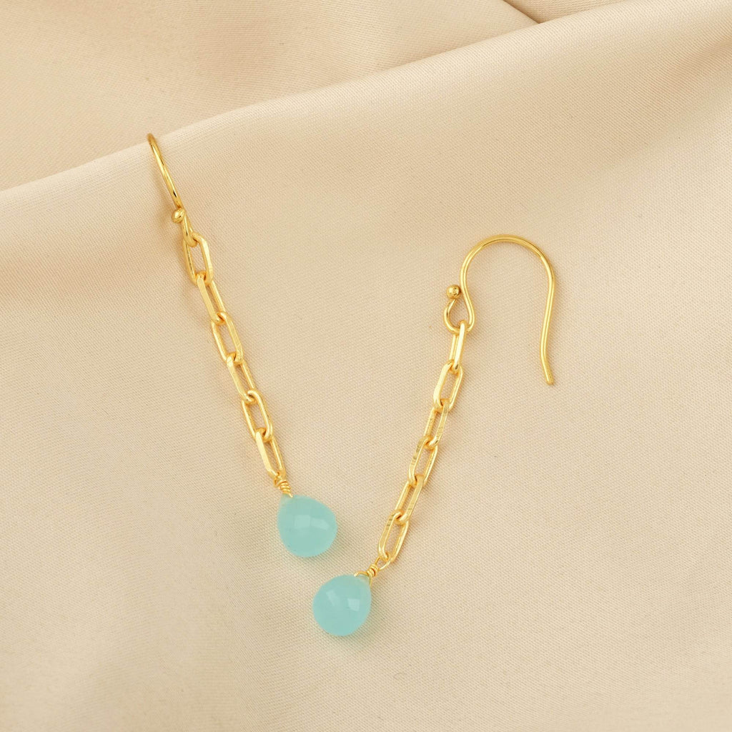Aqua Chalcedony and Rose Quartz Chain Earrings - La Vitá Jewels