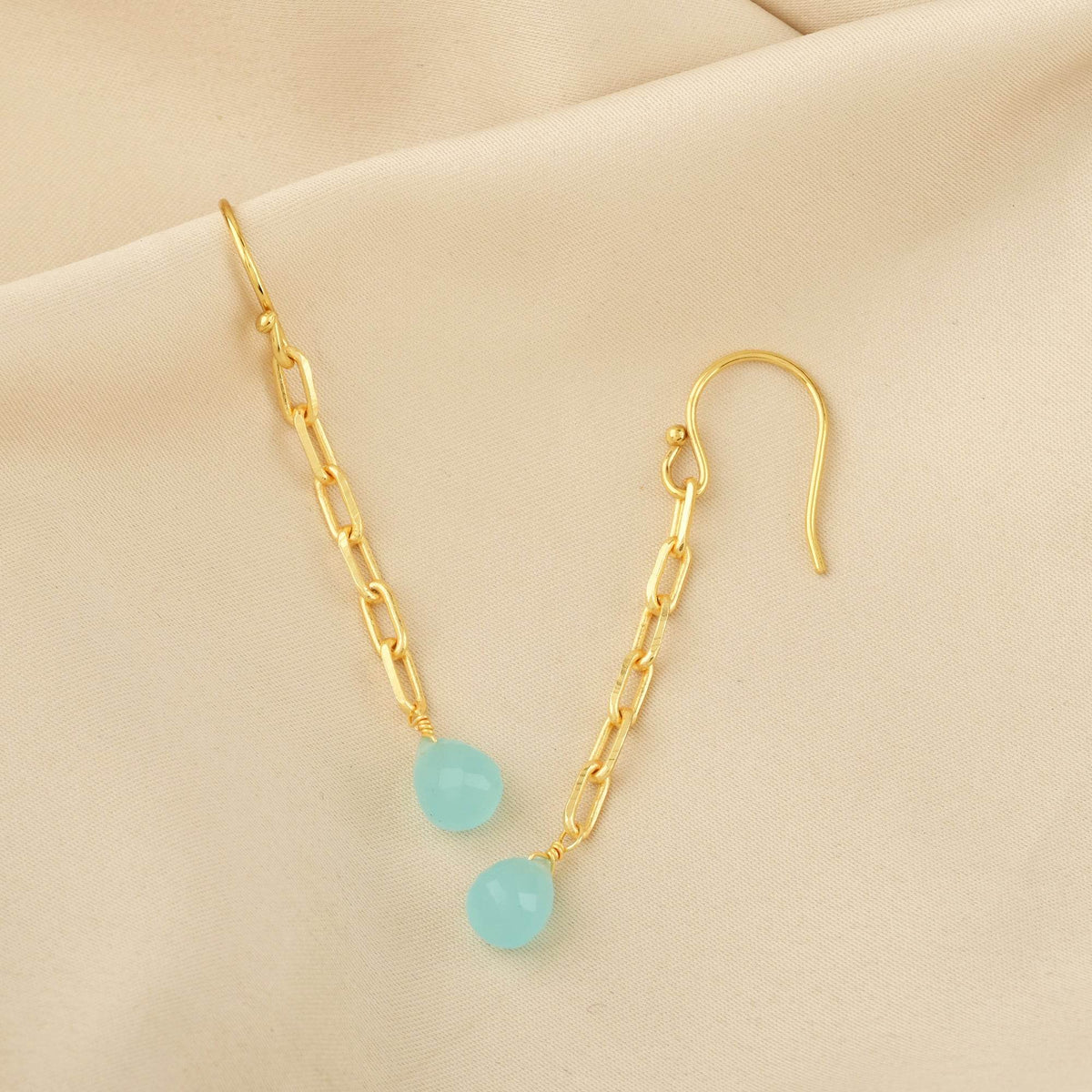 Aqua Chalcedony and Rose Quartz Chain Earrings - La Vitá Jewels