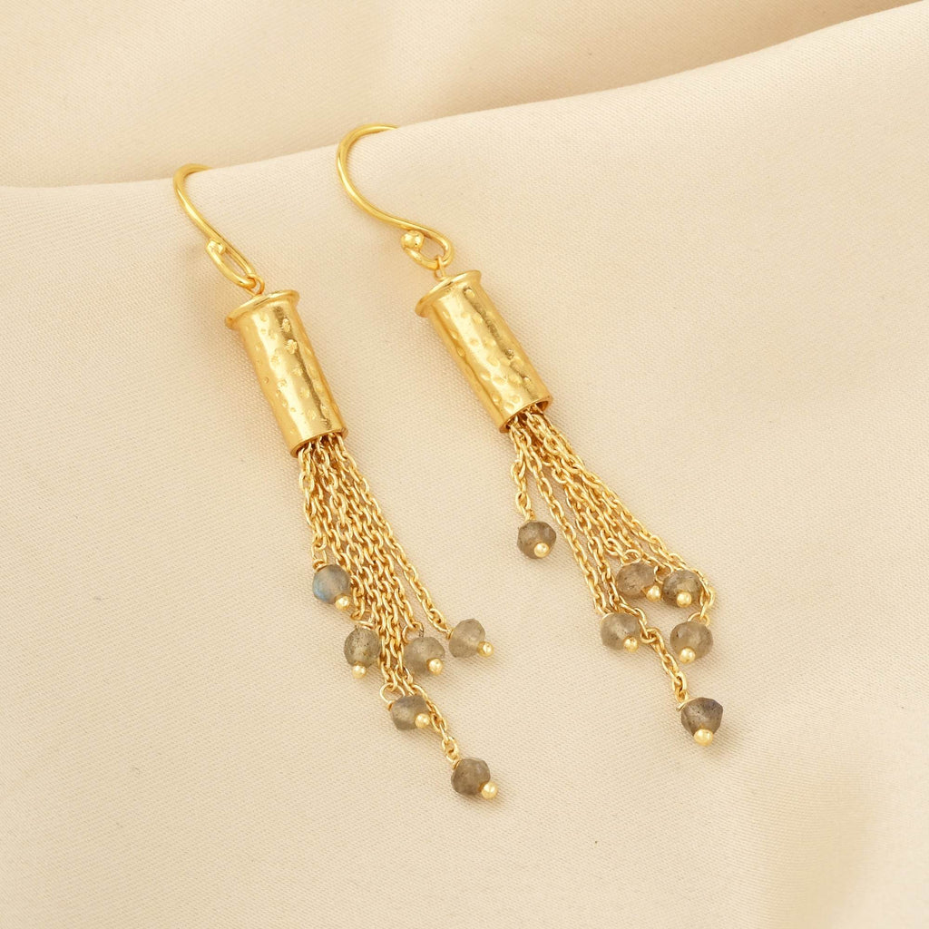 Labradorite Beads Fringe Dangle Earrings - La Vitá Jewels