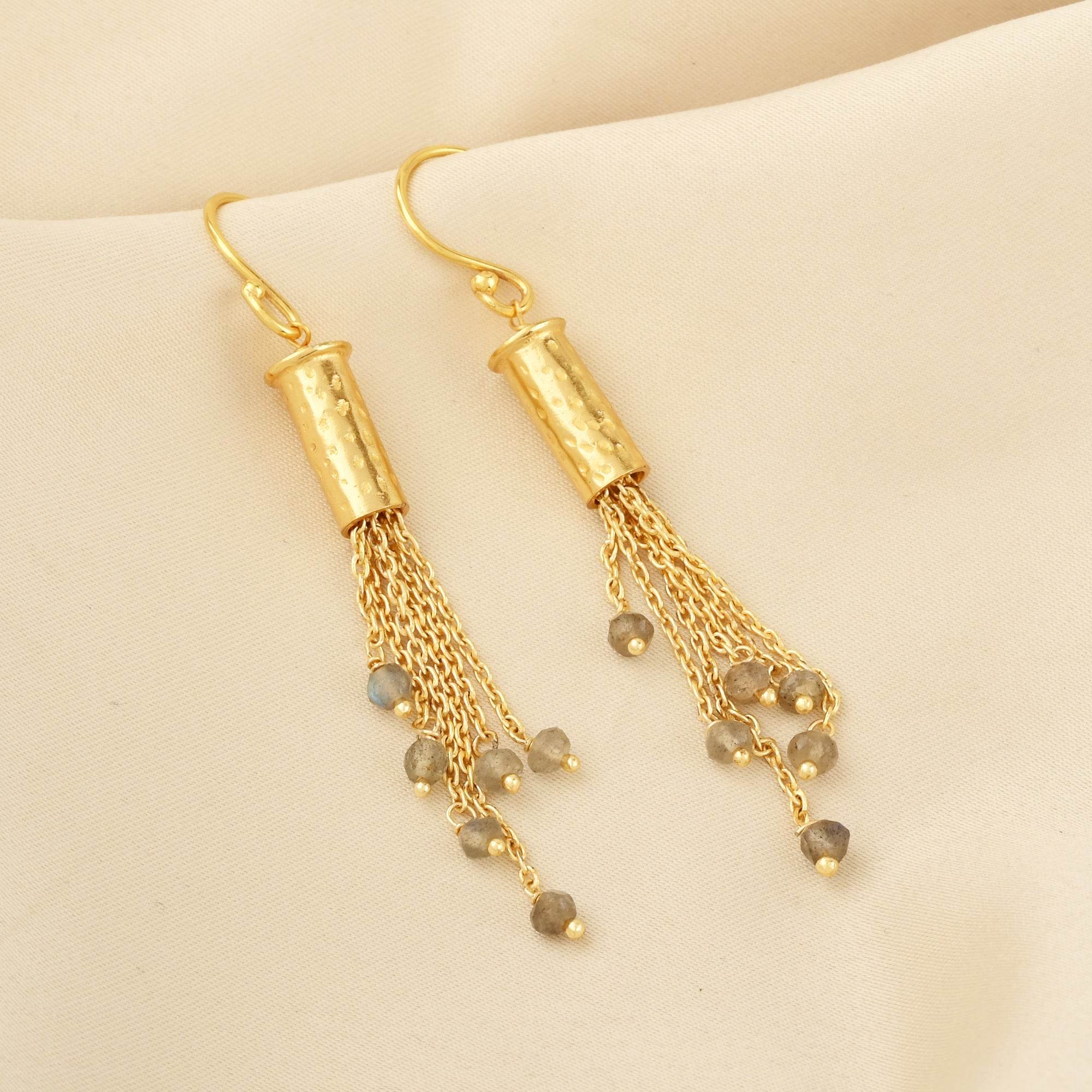 Labradorite Beads Fringe Dangle Earrings - La Vitá Jewels