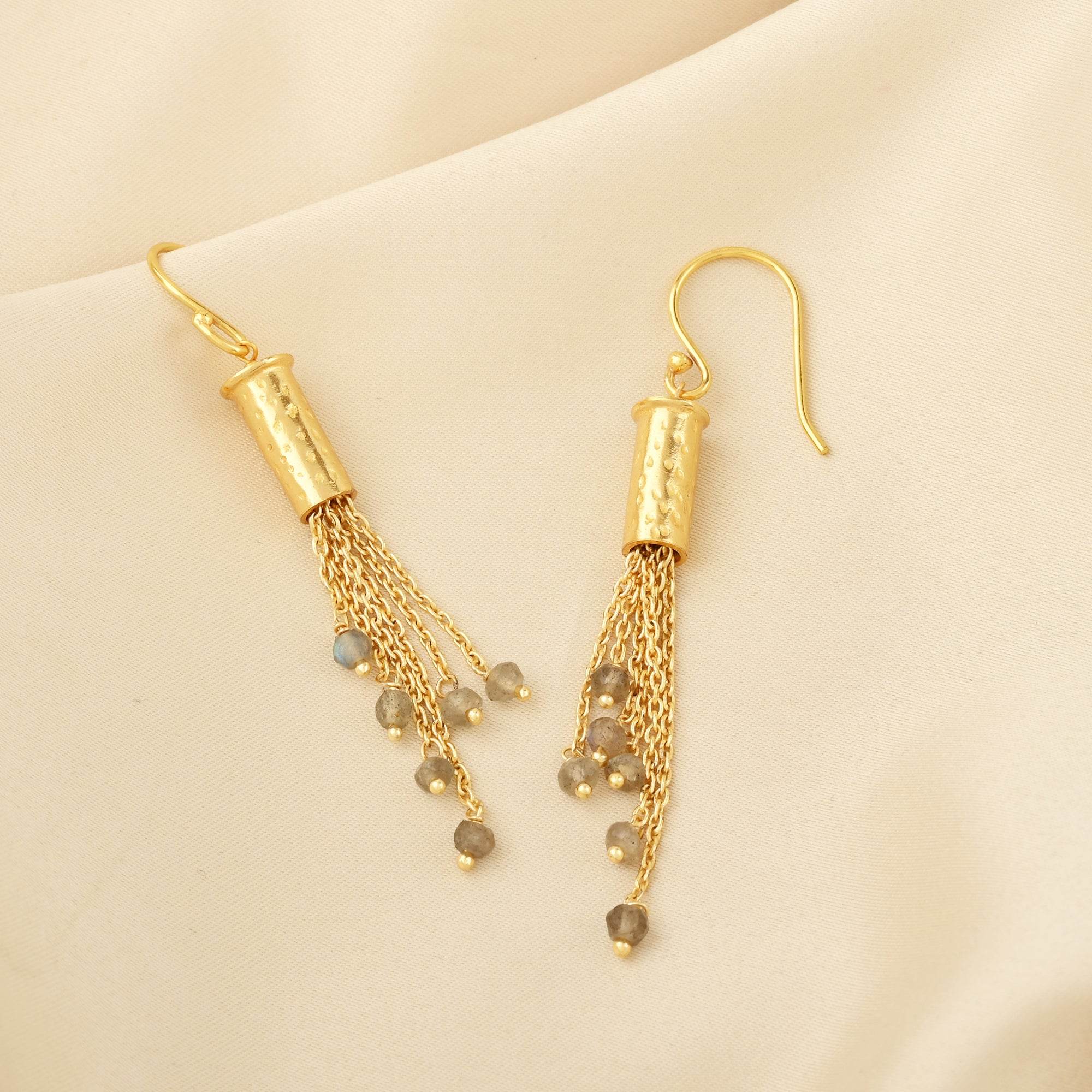 Labradorite Beads Fringe Dangle Earrings - La Vitá Jewels