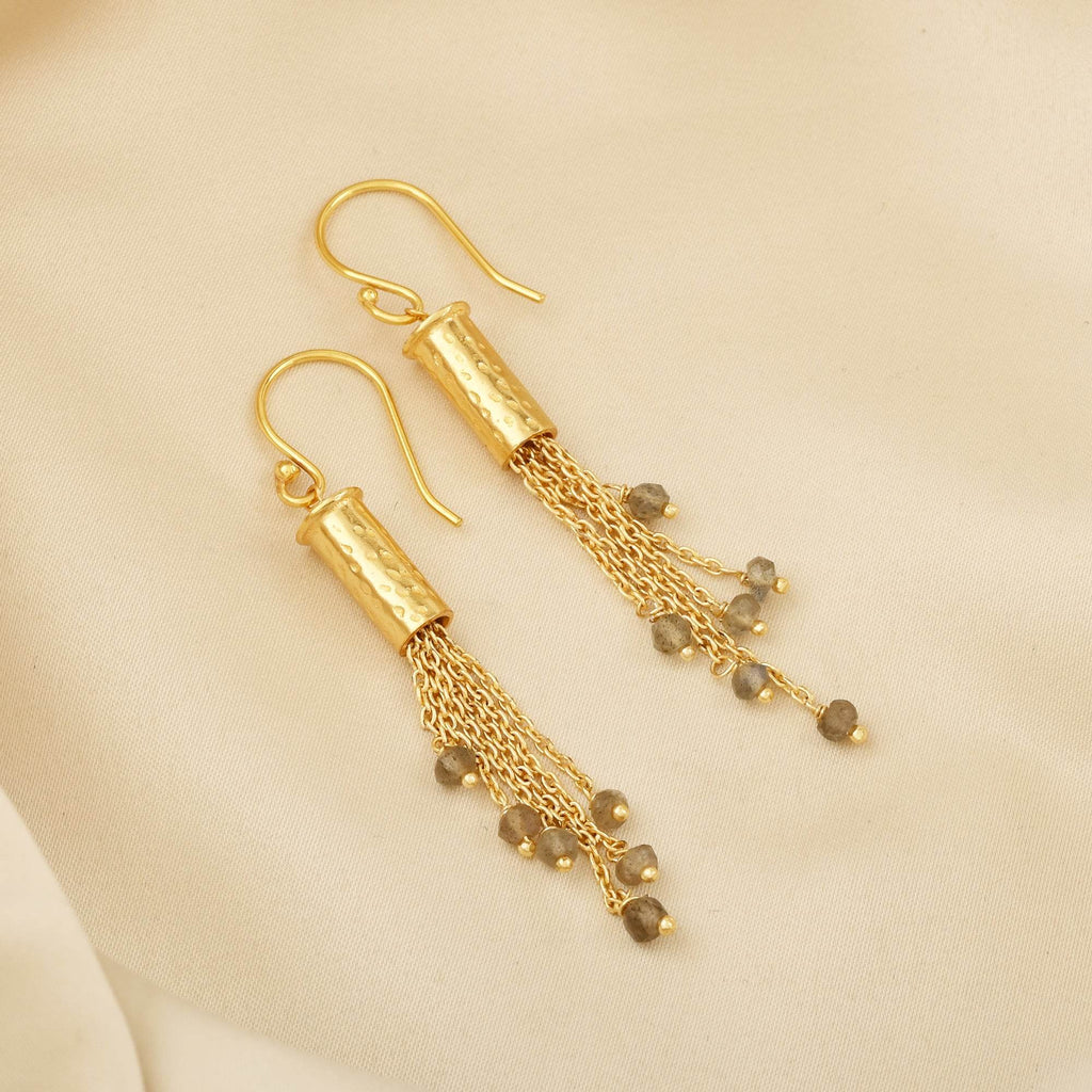 Labradorite Beads Fringe Dangle Earrings - La Vitá Jewels