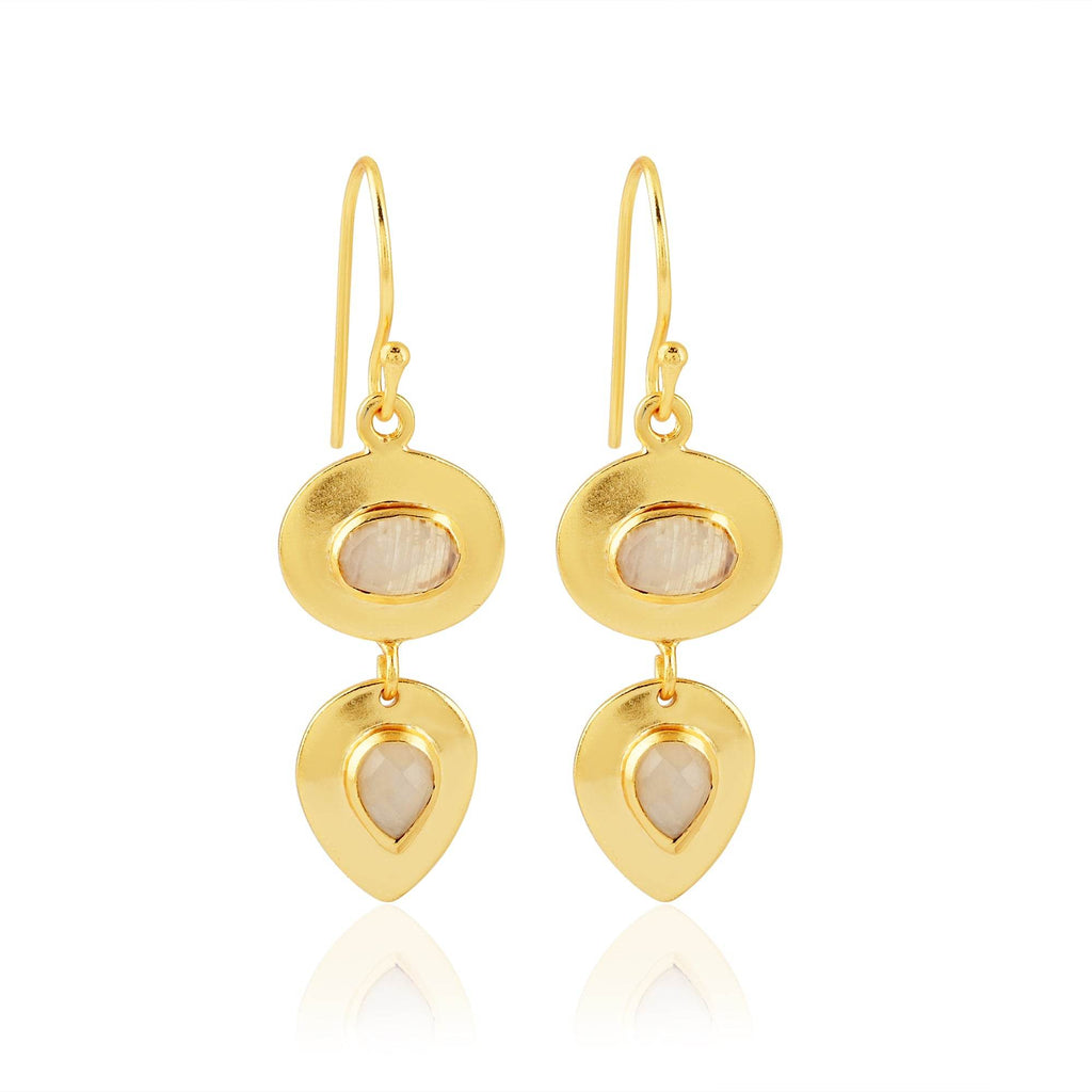 Gleaming Petals Rainbow Moonstone Earrings - La Vitá Jewels