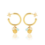 Aqua Chalcy, Pearl with Round Disc Hoop Earrings