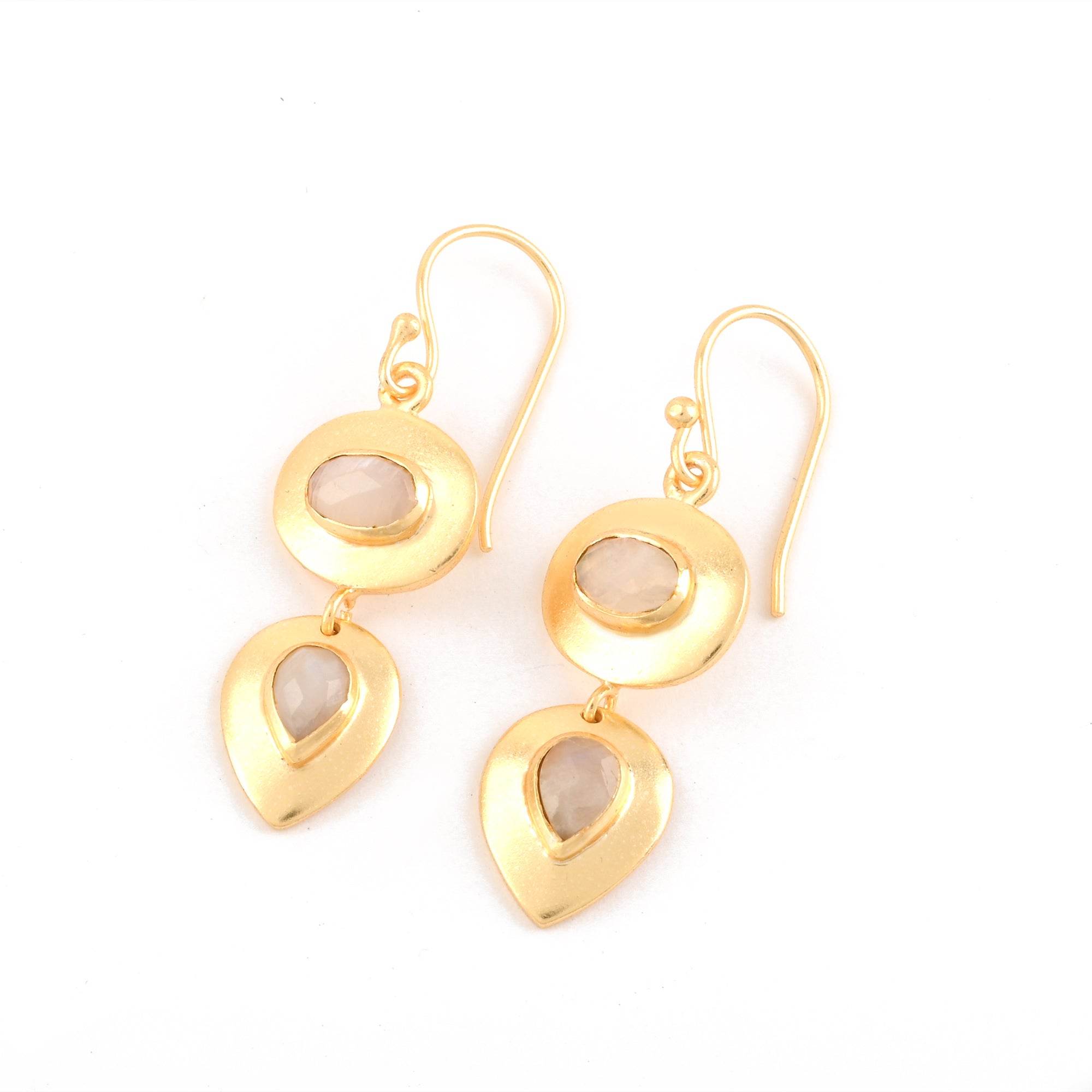 Gleaming Petals Rainbow Moonstone Earrings - La Vitá Jewels