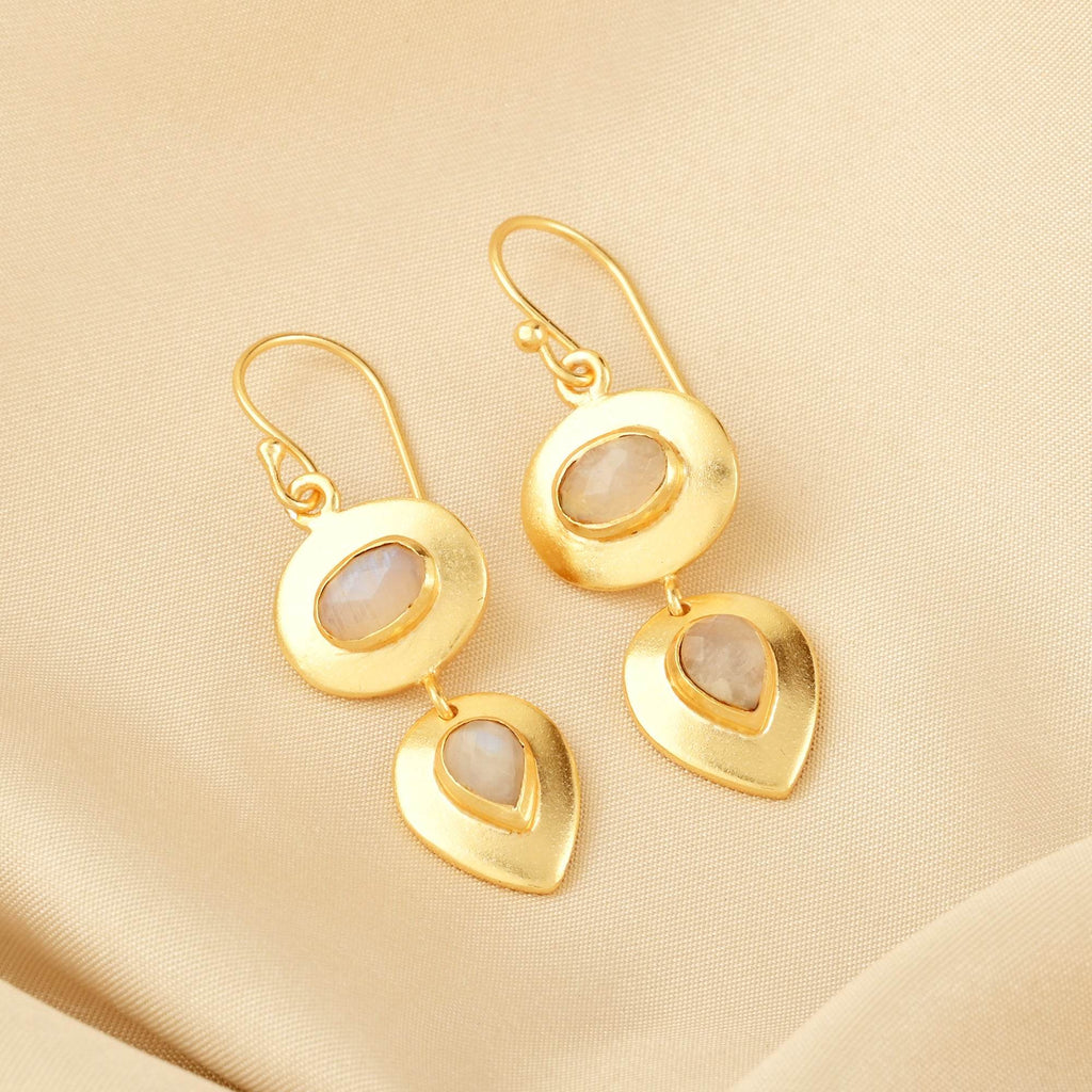 Gleaming Petals Rainbow Moonstone Earrings - La Vitá Jewels