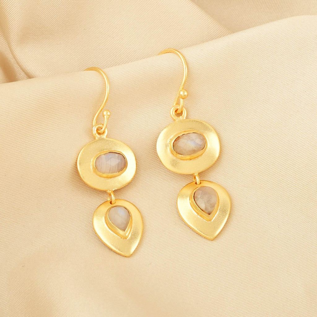 Gleaming Petals Rainbow Moonstone Earrings - La Vitá Jewels