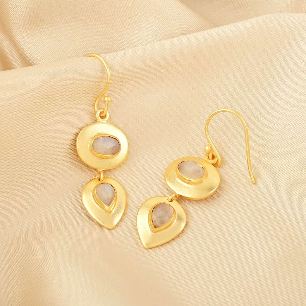 Gleaming Petals Rainbow Moonstone Earrings - La Vitá Jewels