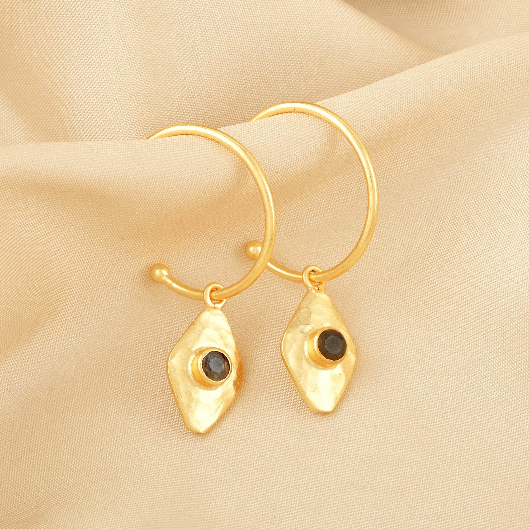 Dainty Labradorite Hoop Earrings - La Vitá Jewels