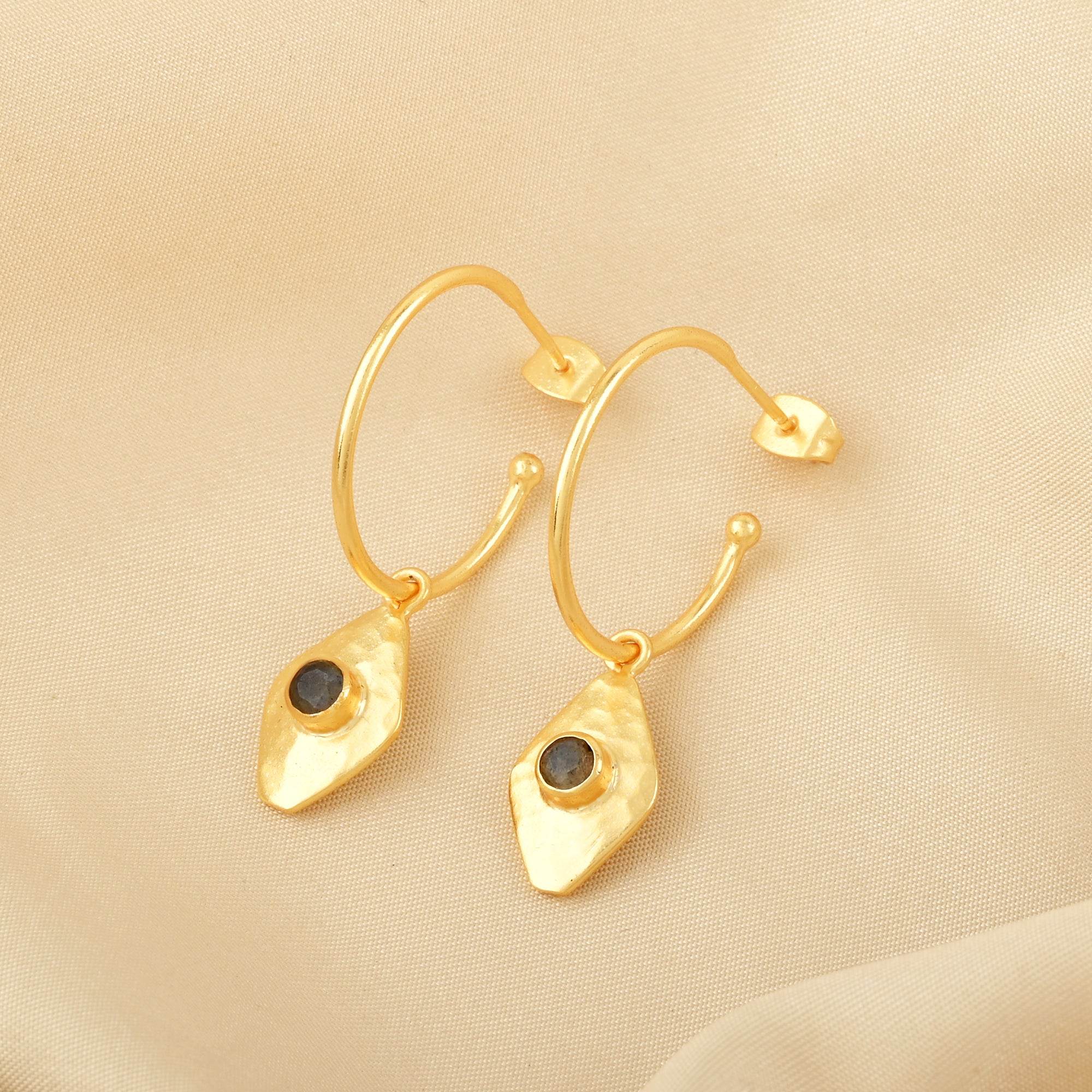 Dainty Labradorite Hoop Earrings - La Vitá Jewels