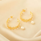 Hand Textured with Pearl Hoop Earrings - La Vitá Jewels