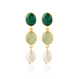 Emerald, Prehnite and Pearl Earrings