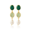 Emerald, Prehnite and Pearl Earrings - La Vitá Jewels