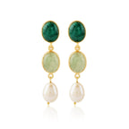 Emerald, Prehnite and Pearl Earrings - La Vitá Jewels