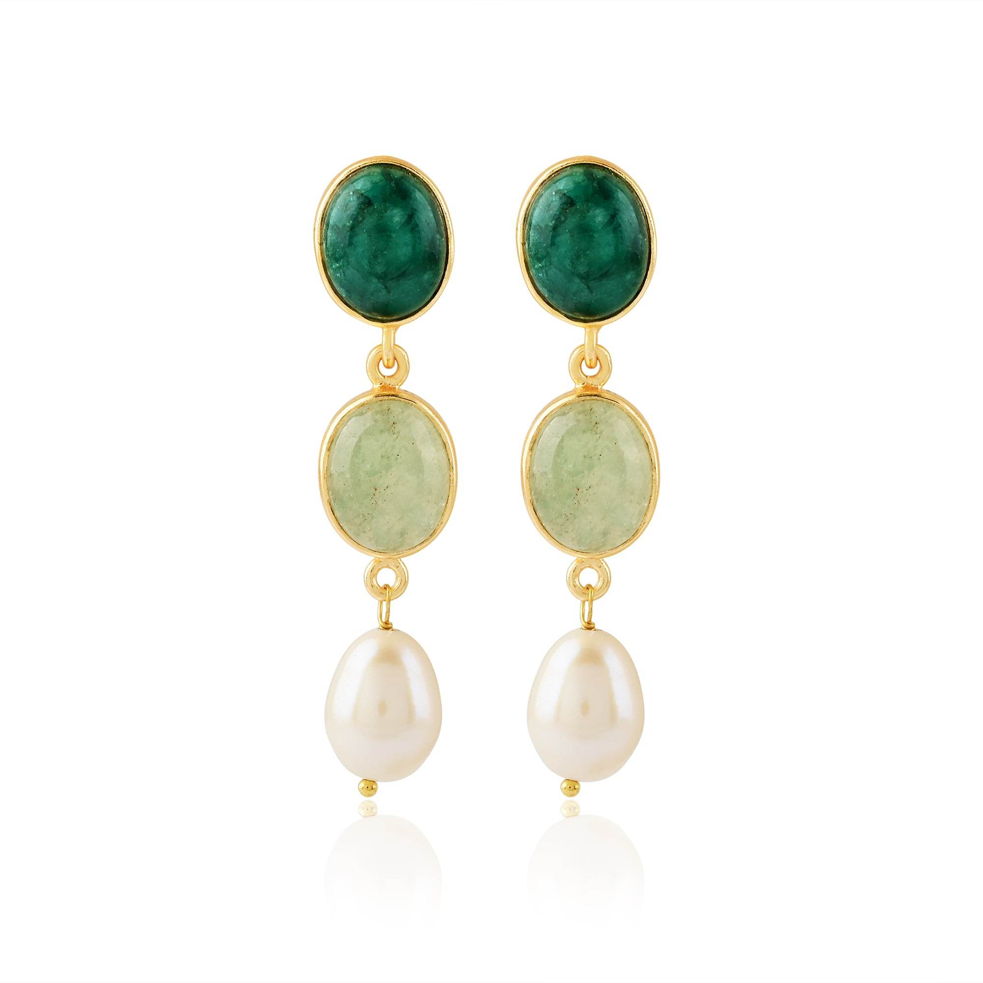 Emerald, Prehnite and Pearl Earrings - La Vitá Jewels