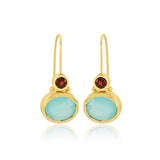 Aqua Chalcedony and Garnet Gemstone Earring