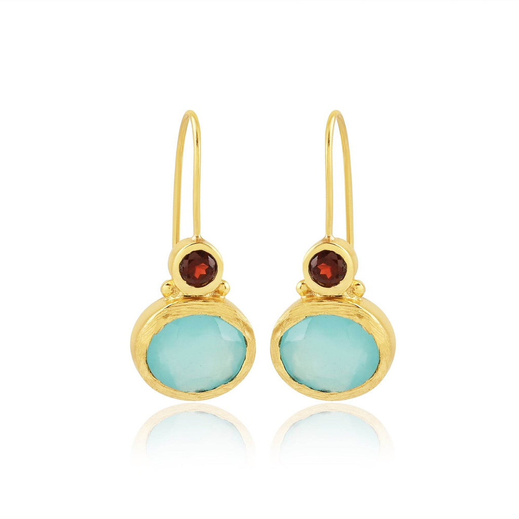 Aqua Chalcedony and Garnet Gemstone Earring - La Vitá Jewels