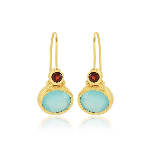 Aqua Chalcedony and Garnet Gemstone Earring - La Vitá Jewels