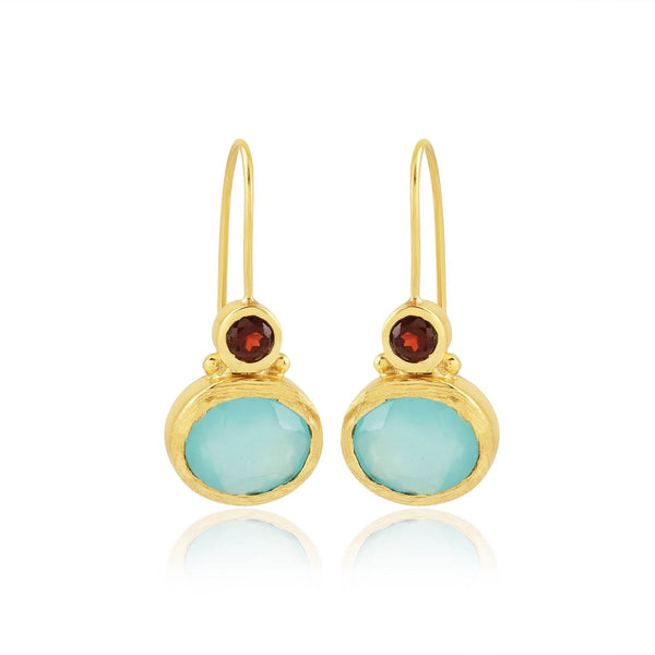 Aqua Chalcedony and Garnet Gemstone Earring - La Vitá Jewels