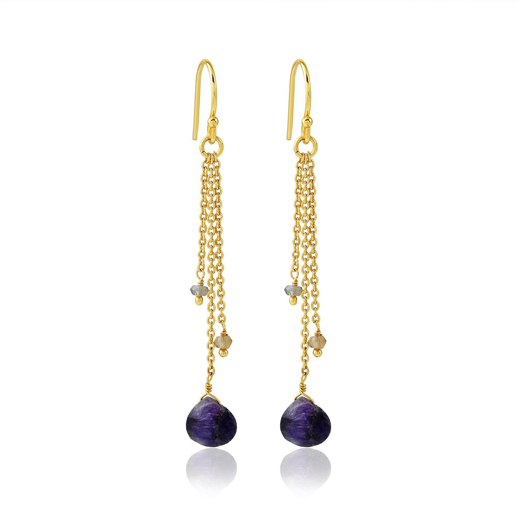 Blue sapphire and Labradorite stone Drop Earring - La Vitá Jewels