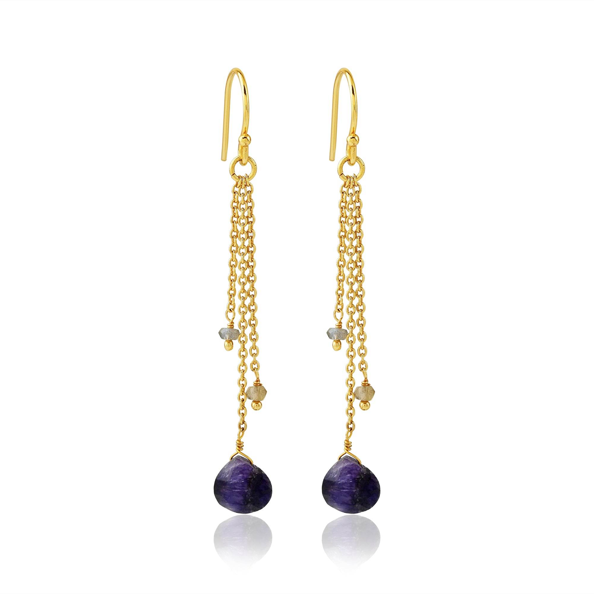 Blue sapphire and Labradorite stone Drop Earring - La Vitá Jewels