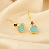 Aqua Chalcedony and Garnet Gemstone Earring
