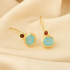 Aqua Chalcedony and Garnet Gemstone Earring - La Vitá Jewels