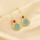 Aqua Chalcedony and Garnet Gemstone Earring
