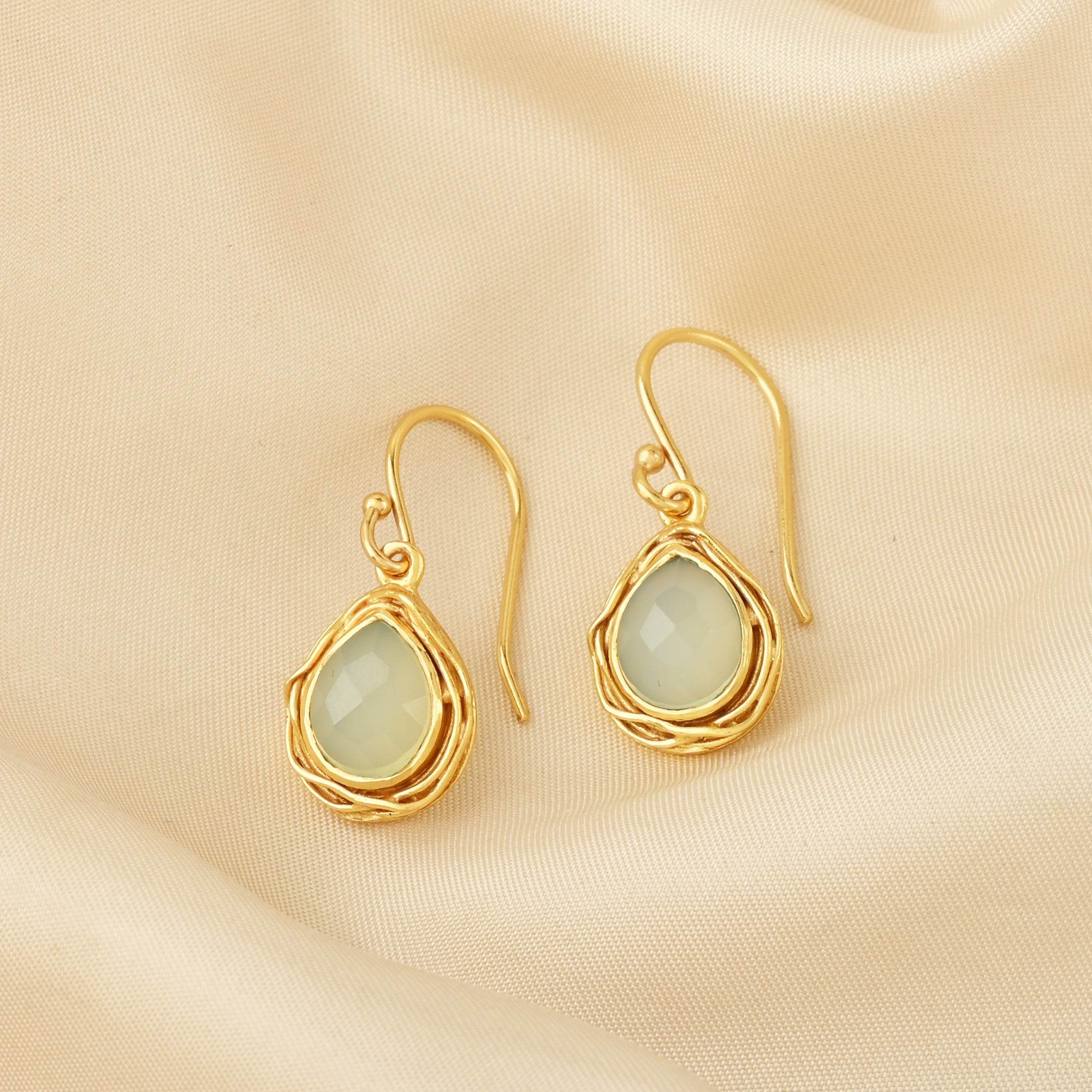 Aqua Chalcedony Dangle Earrings - La Vitá Jewels
