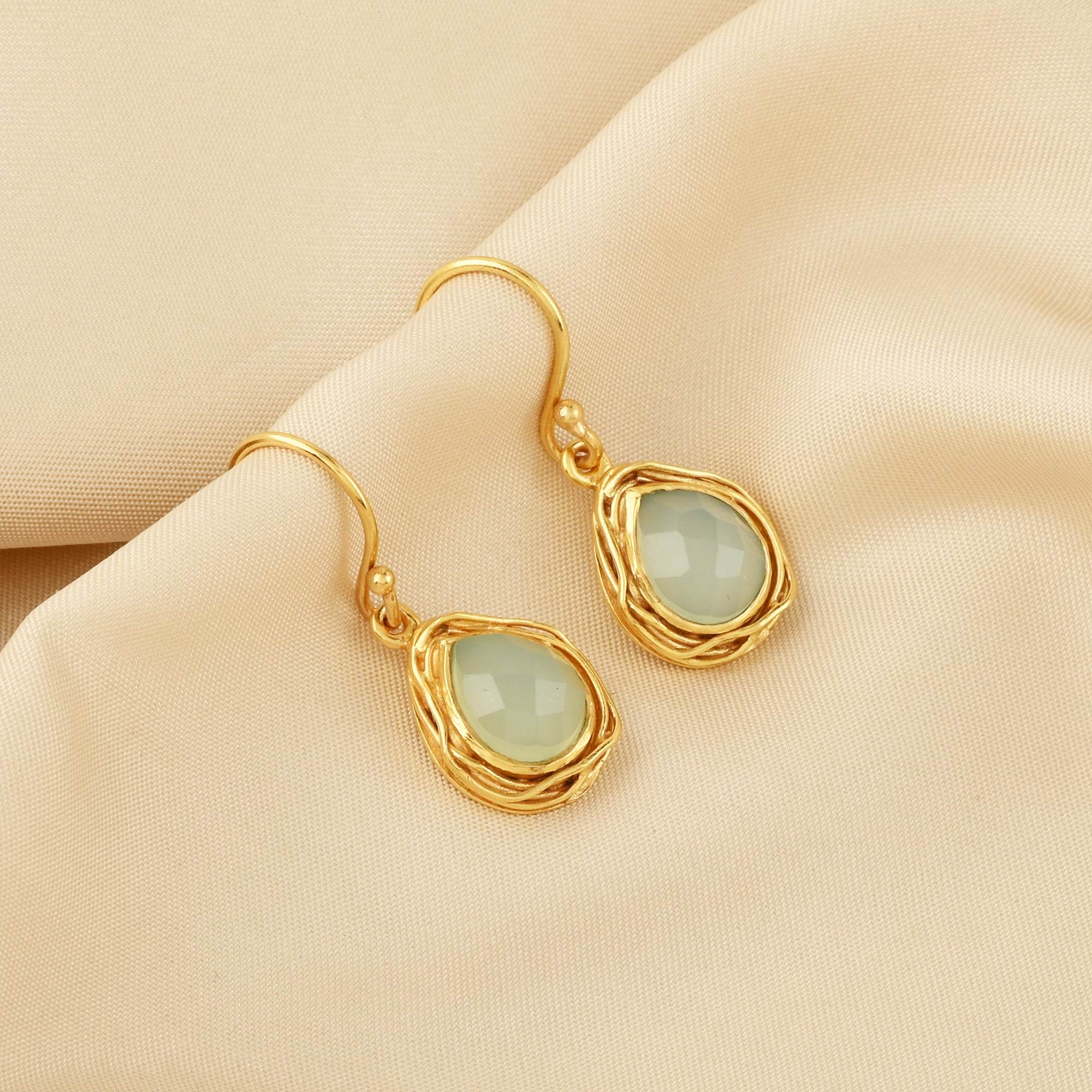 Aqua Chalcedony Dangle Earrings - La Vitá Jewels