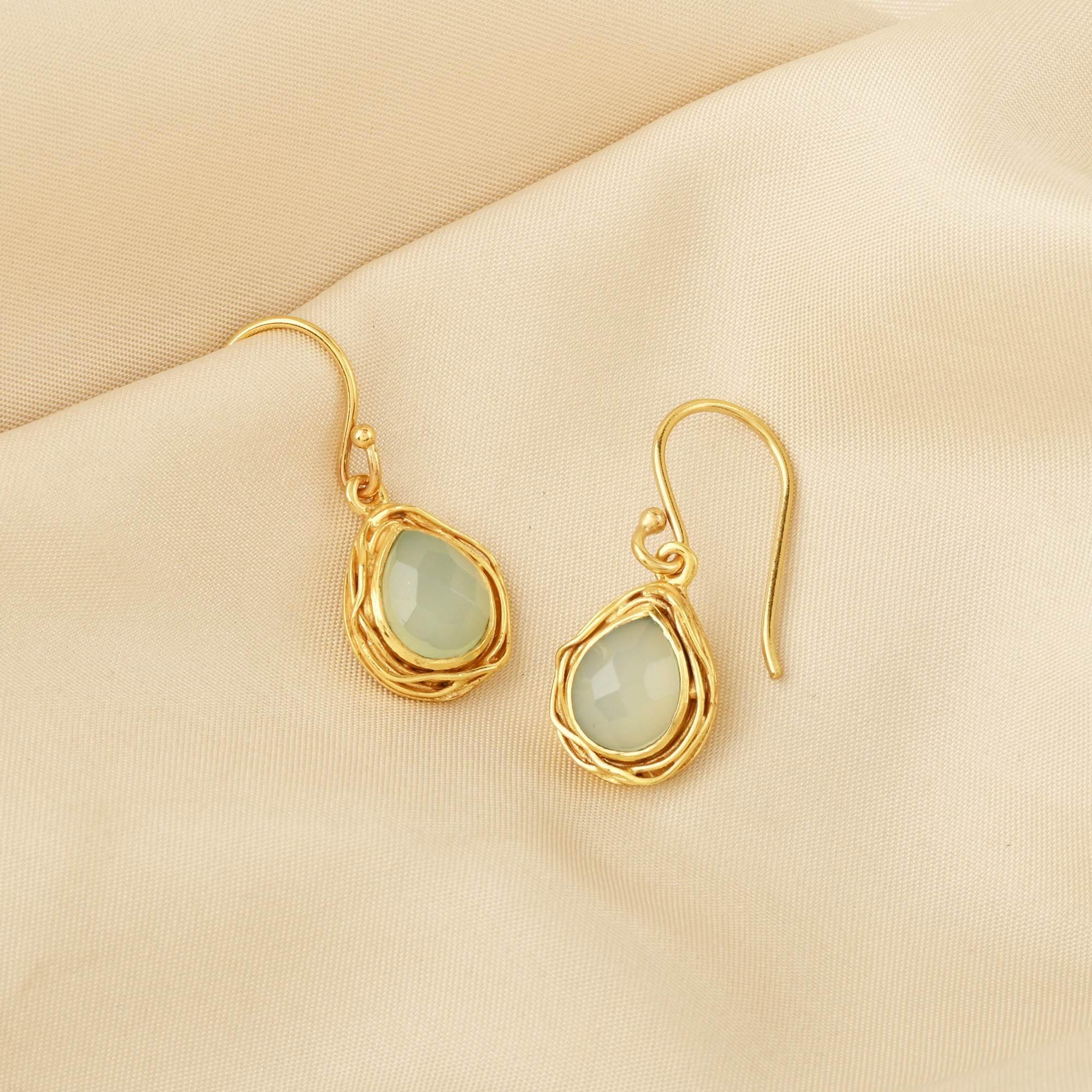Aqua Chalcedony Dangle Earrings - La Vitá Jewels